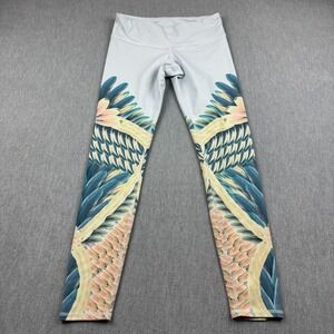 Alo Yoga Leggings Women Small Green Gypset Goddess Airbrush 29" Tropical Feather
